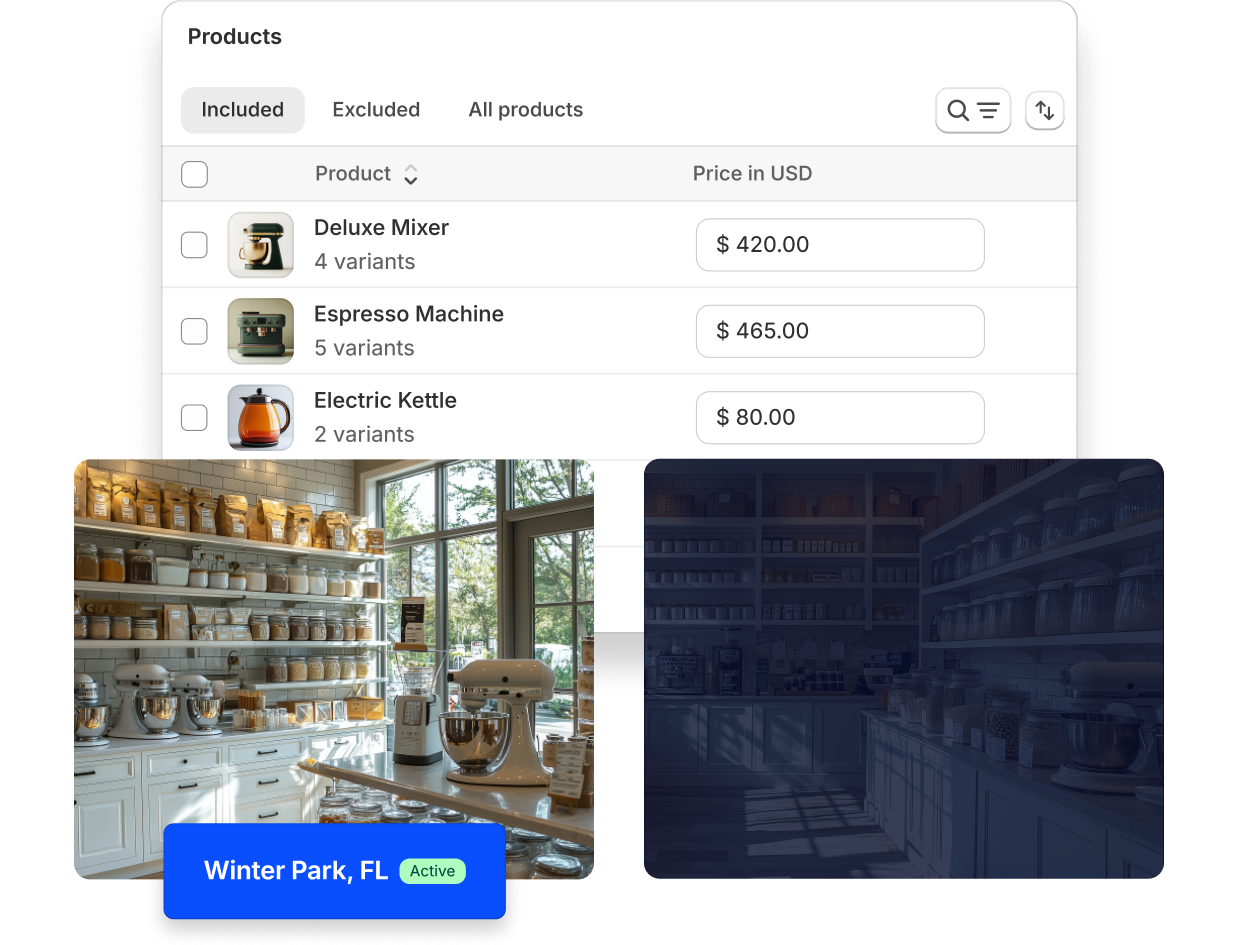 A view of a B2B wholesale market in PlatformDTC Admin showing tailored products, prices, and storefront layout for wholesale buyers.