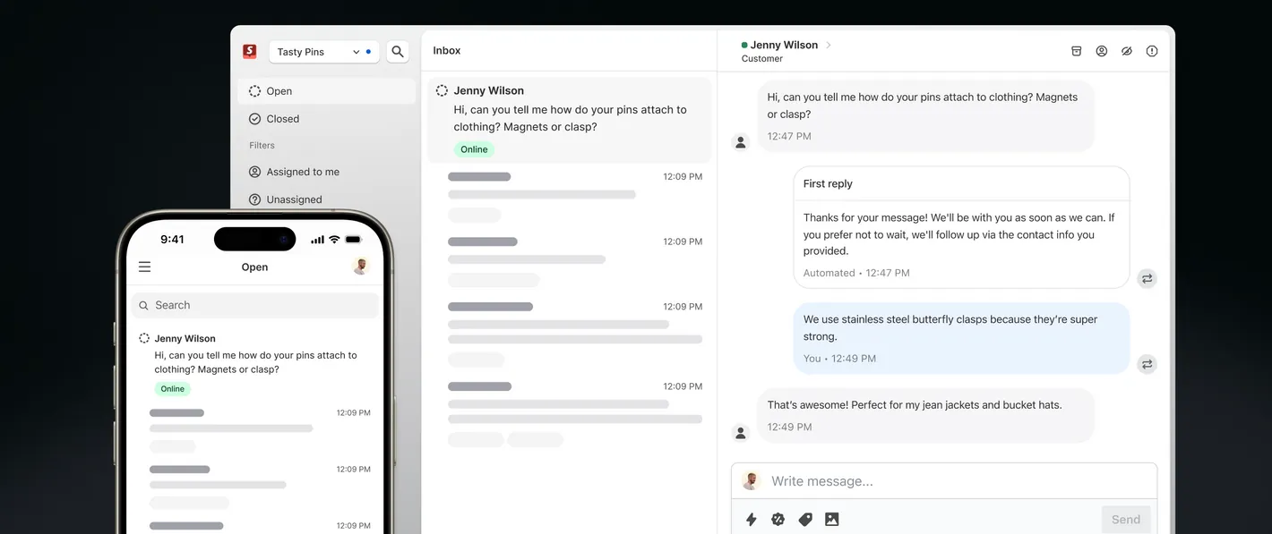 A mobile and desktop screen of PlatformDTC inbox showing a message from a customer.