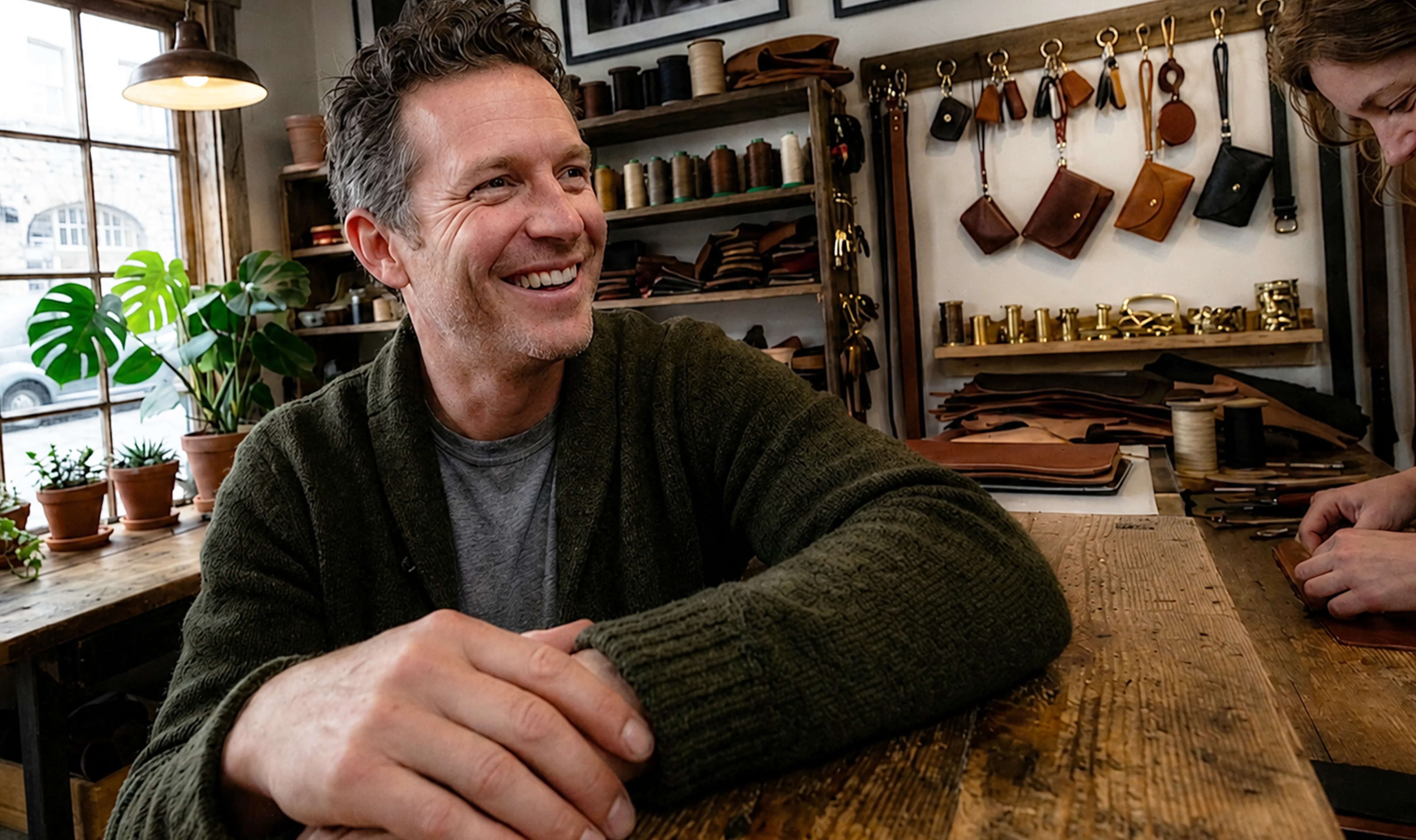 Smiling store owner at a retail counter
