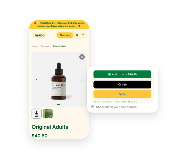 A product page on a phone beside its express checkout row.