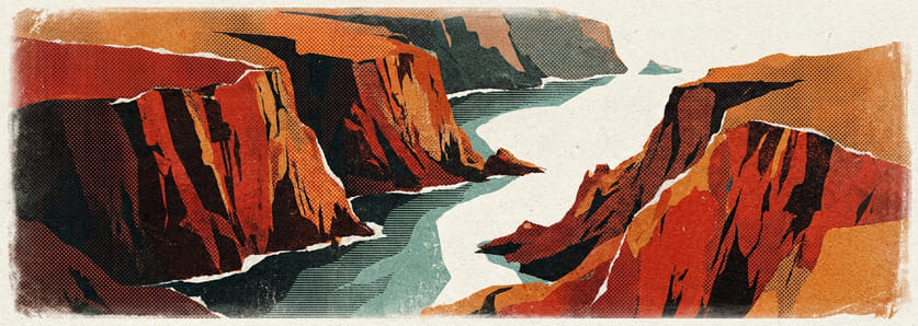 Cliff faces meeting a narrow inlet