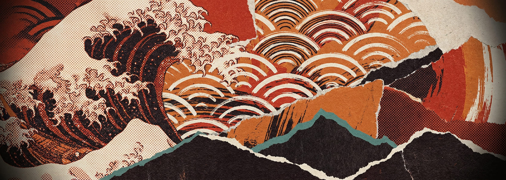 Interlocking waves in the seigaiha pattern, exploded and re-layered