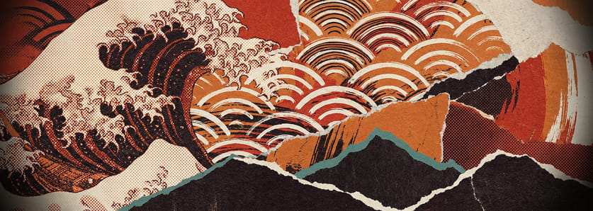 Interlocking waves in the seigaiha pattern, exploded and re-layered