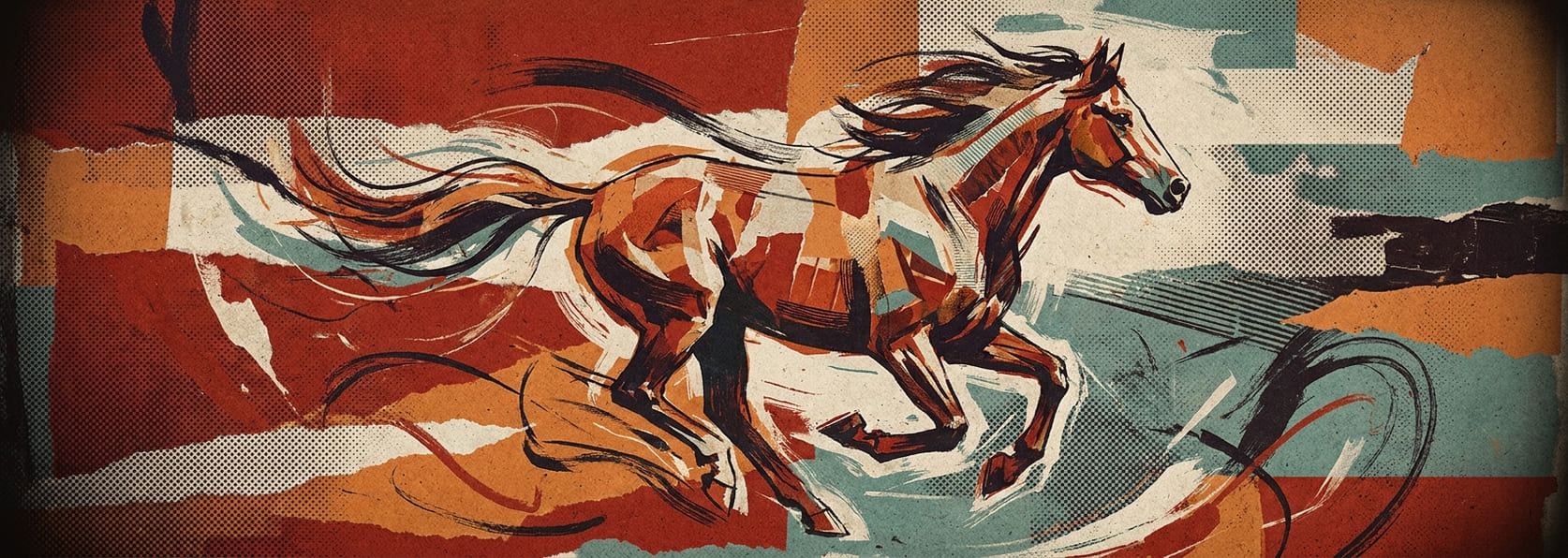 A horse mid-gallop dissolving into brushstrokes