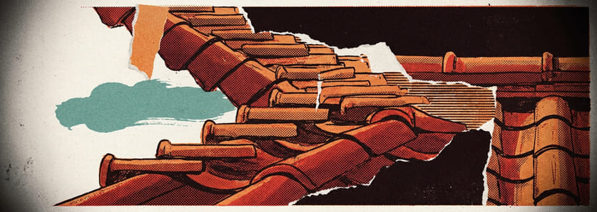 Stacked roof tiles receding in perspective