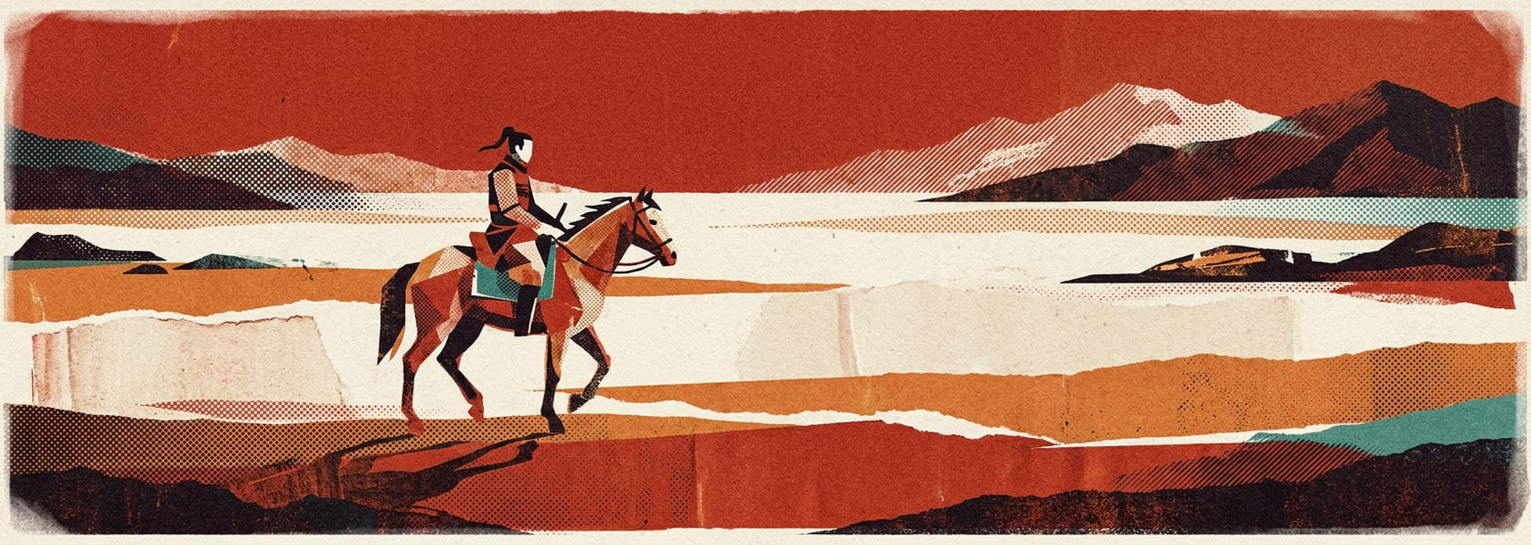 A lone rider crossing an empty plain