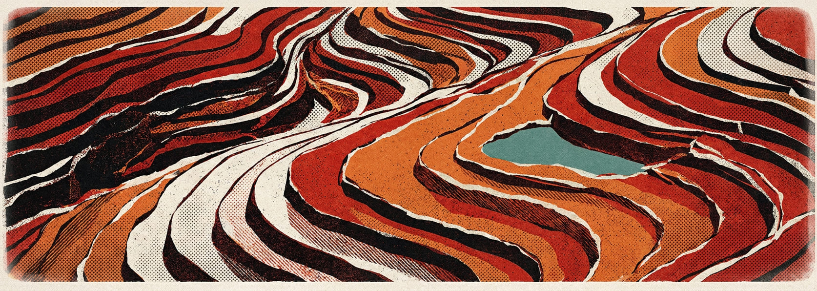Terraced rice fields seen from above, reduced to contour bands