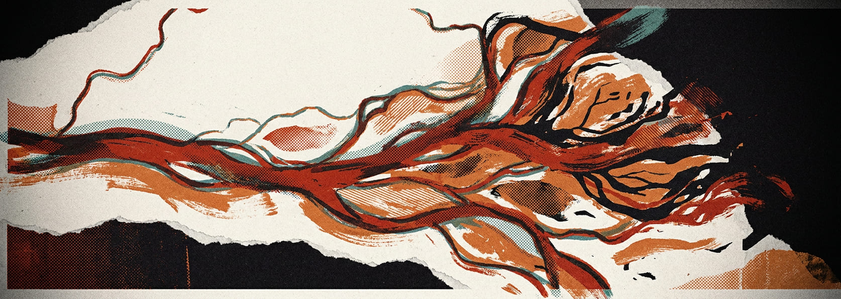 A river delta branching across a plain