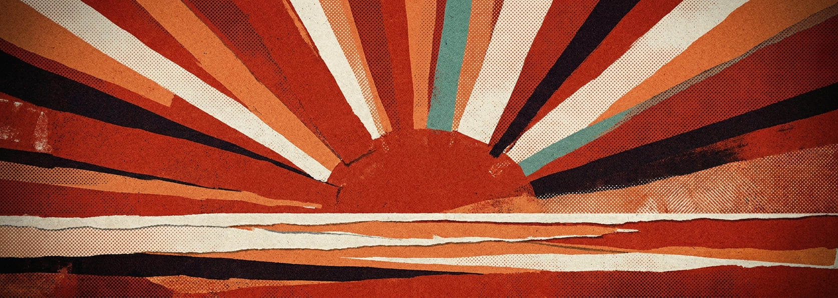 Radiating sunburst rays behind a flat horizon