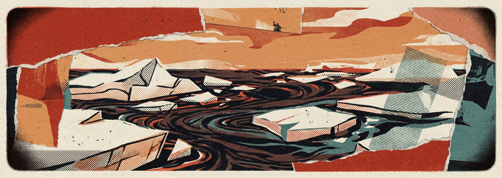 Cracked ice floes drifting apart